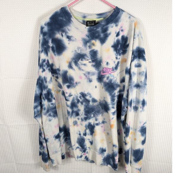 Nike XXL Tie Dye Sweatshirt Crewneck Pullover Men’s Multicolor Streetwear Logo - Picture 1 of 8